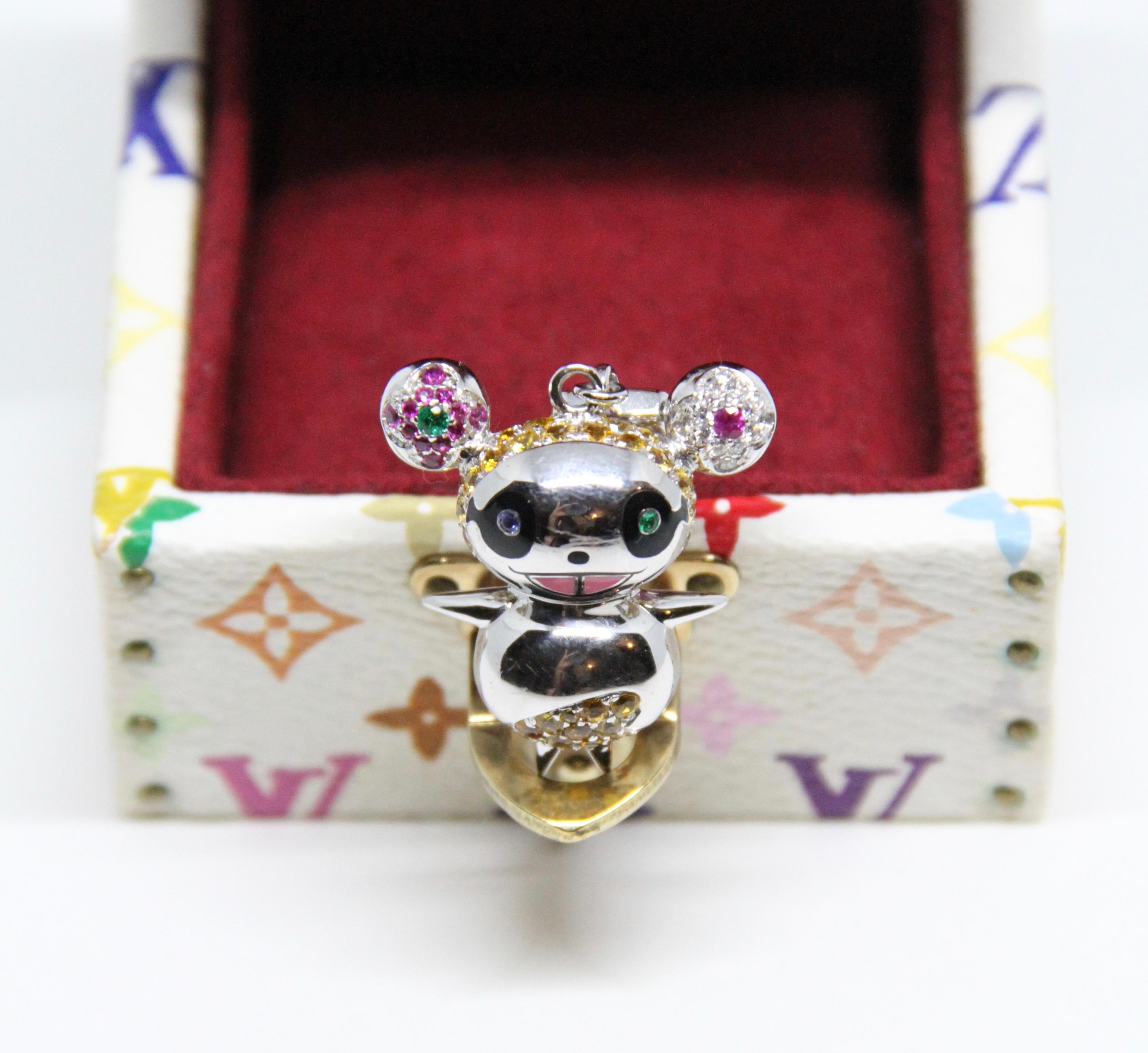 Louis Vuitton & Takashi Murakami 18 Karat White Gold Diamond Panda Pendant In Excellent Condition In Geneva, CH