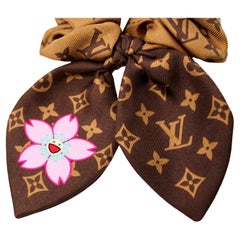 Louis Vuitton Takashi Murakami Brown Monogram Cherry Blossom Silk Scrunchie