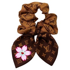 Louis Vuitton Takashi Murakami Brown Monogram Cherry Blossom Silk Scrunchie