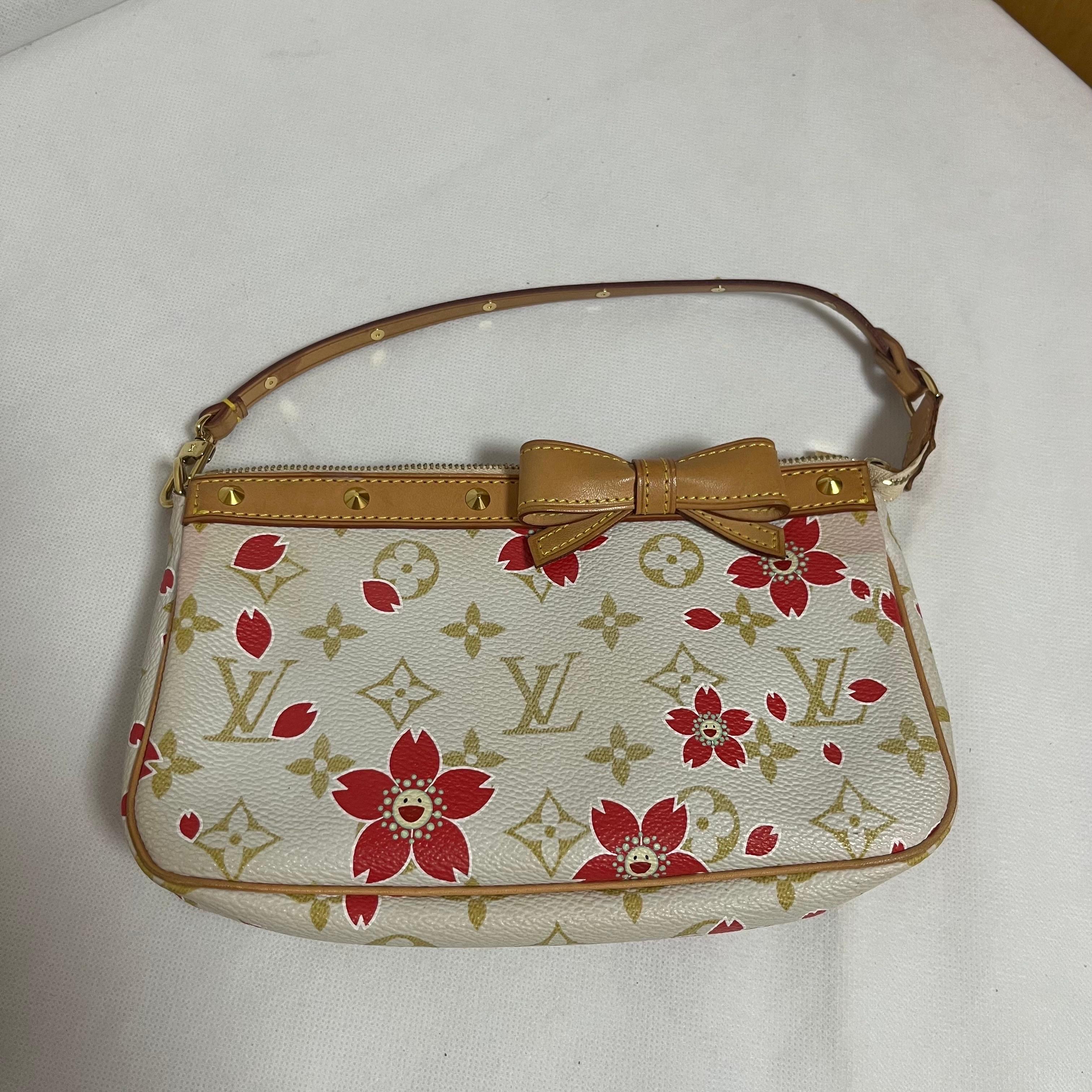Louis Vuitton Takashi Murakami Kirschblüte Pochette Accessoire Weiß Monogram im Angebot