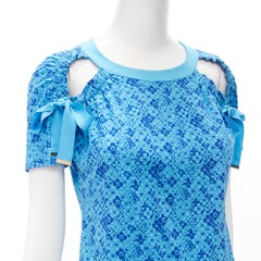 LOUIS VUITTON Takashi Murakami Cosmic Blossom blue cut out bow ribbon tshirt