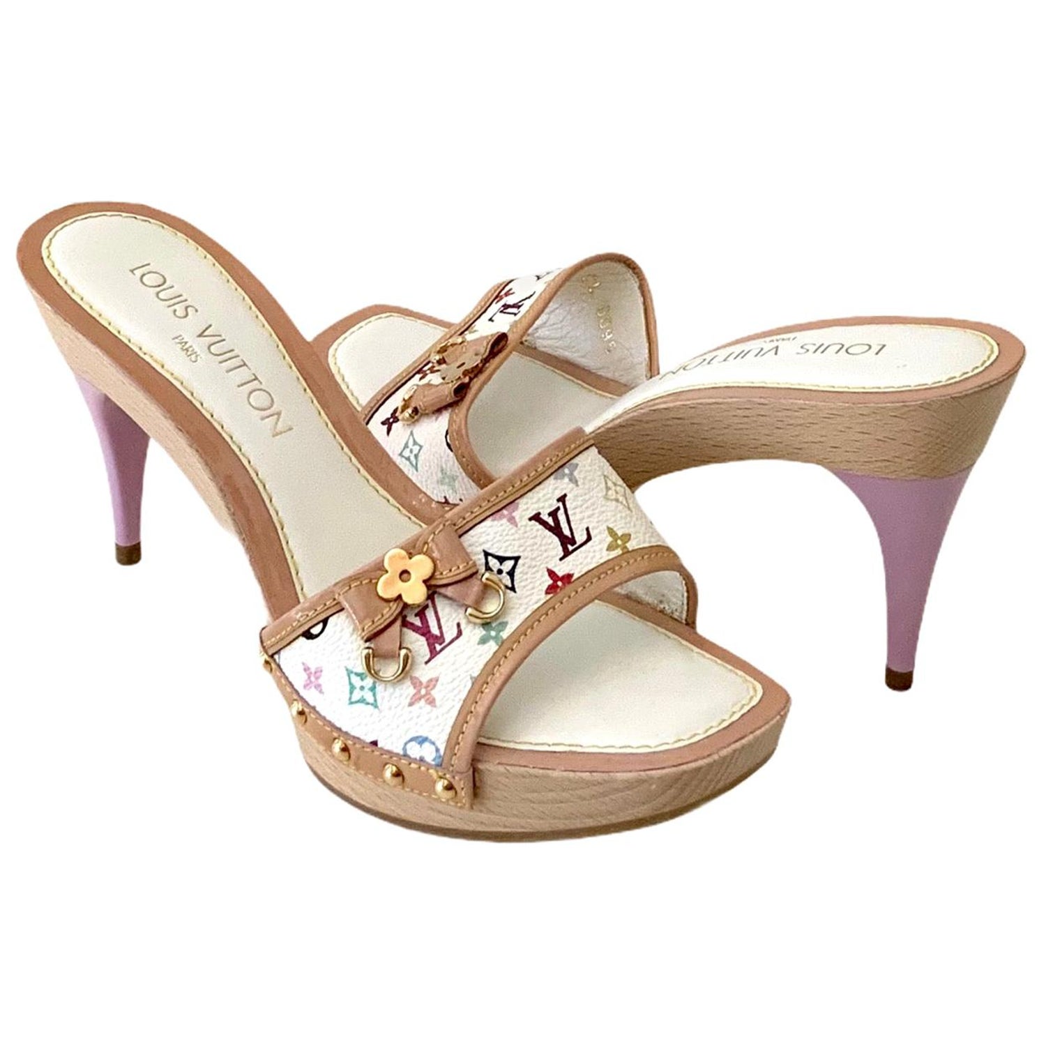 Louis Vuitton, Shoes, Louis Vuitton Lv Monogram White Multicolor Classic  Floral Sandals Size Eu 39