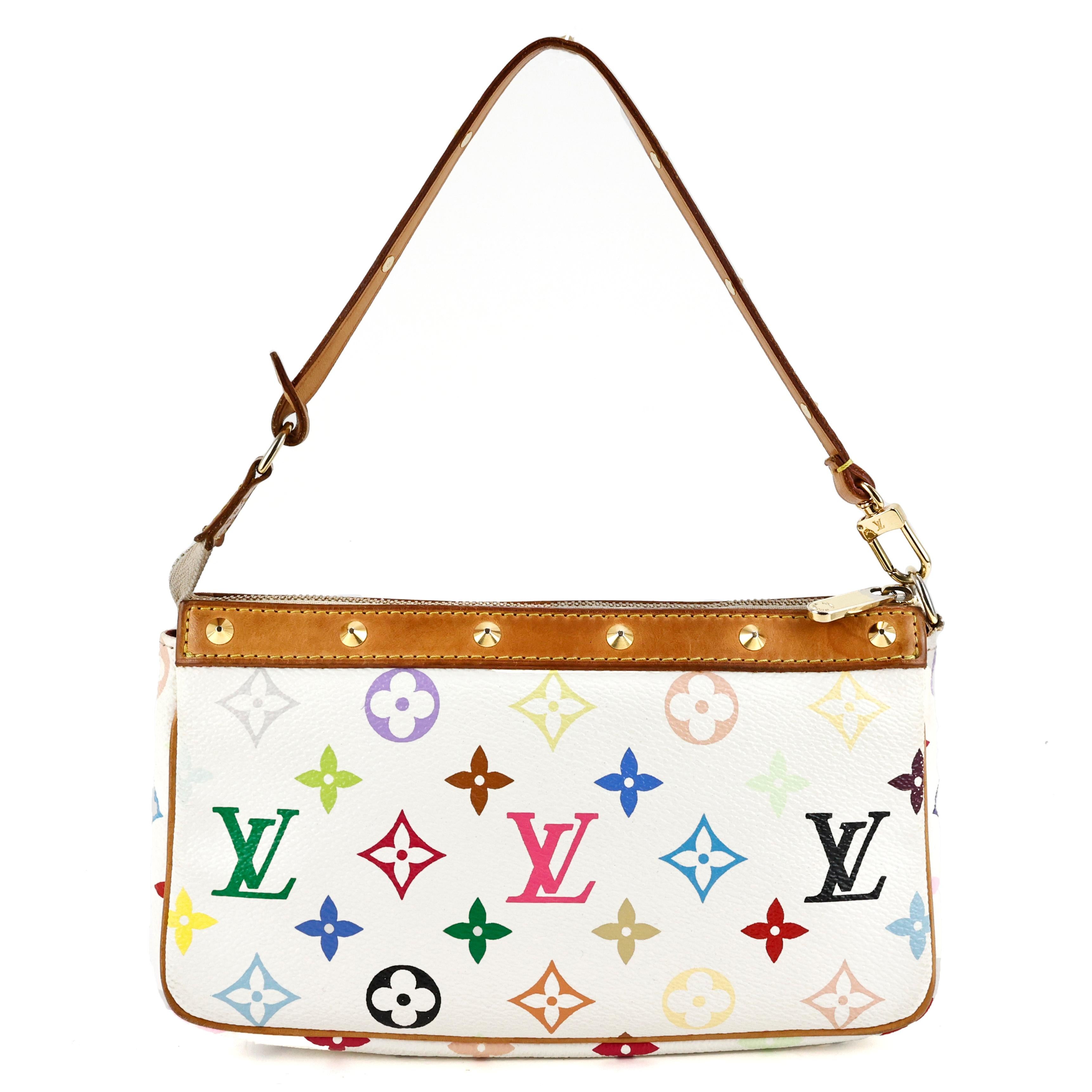 Louis Vuitton Takashi Murakami Pochette Acccessoire in multicolore monogram canvas + beige leather, gold hardware.

Condition:
Really good.

Packing/accessories:
Box and dustbag.

Measurements:
21cm x 12cm x 4cm