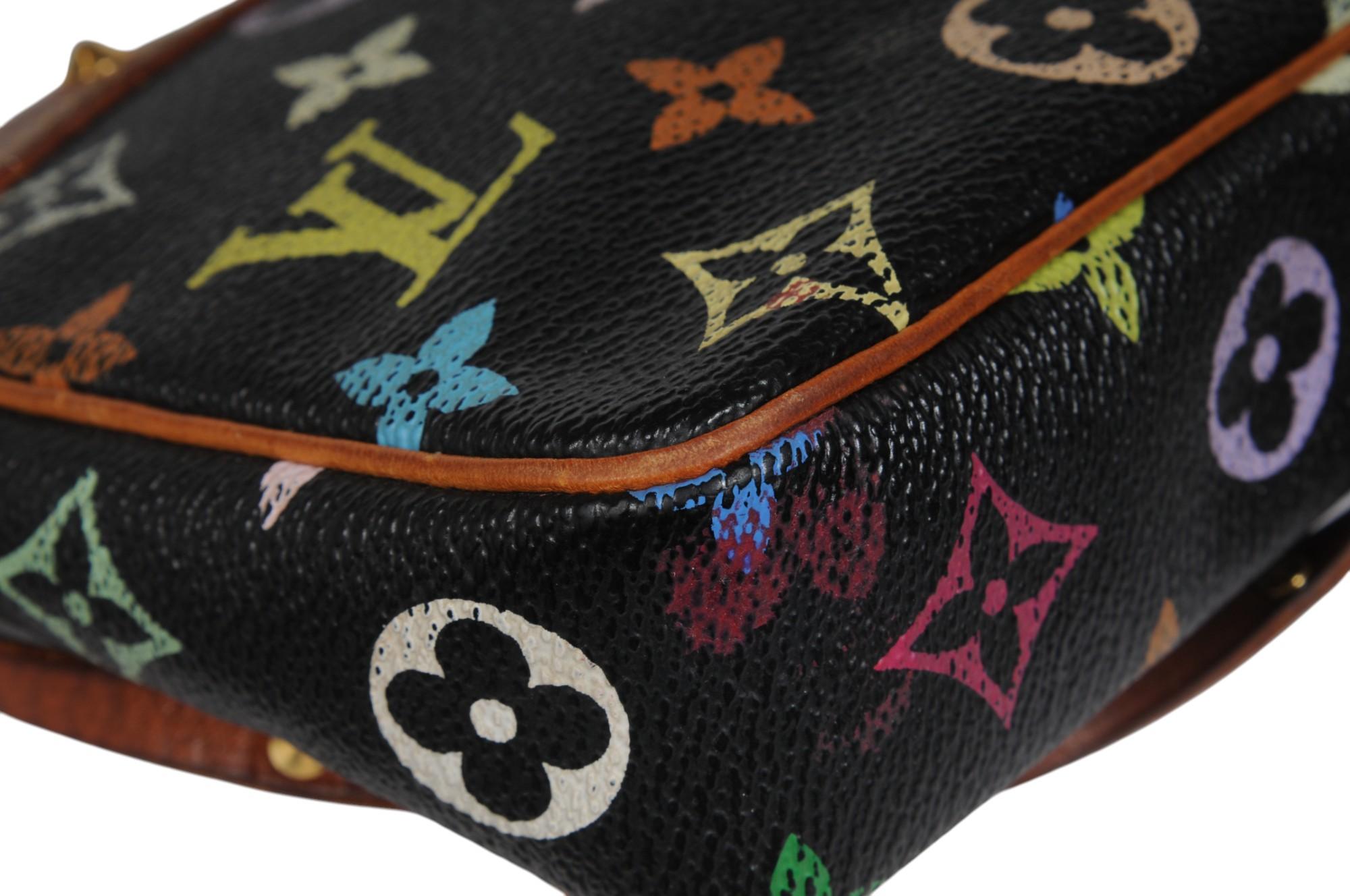 Louis Vuitton Takashi Murakami Pochette Accessoire Nero Marrone con Borchie in vendita 7
