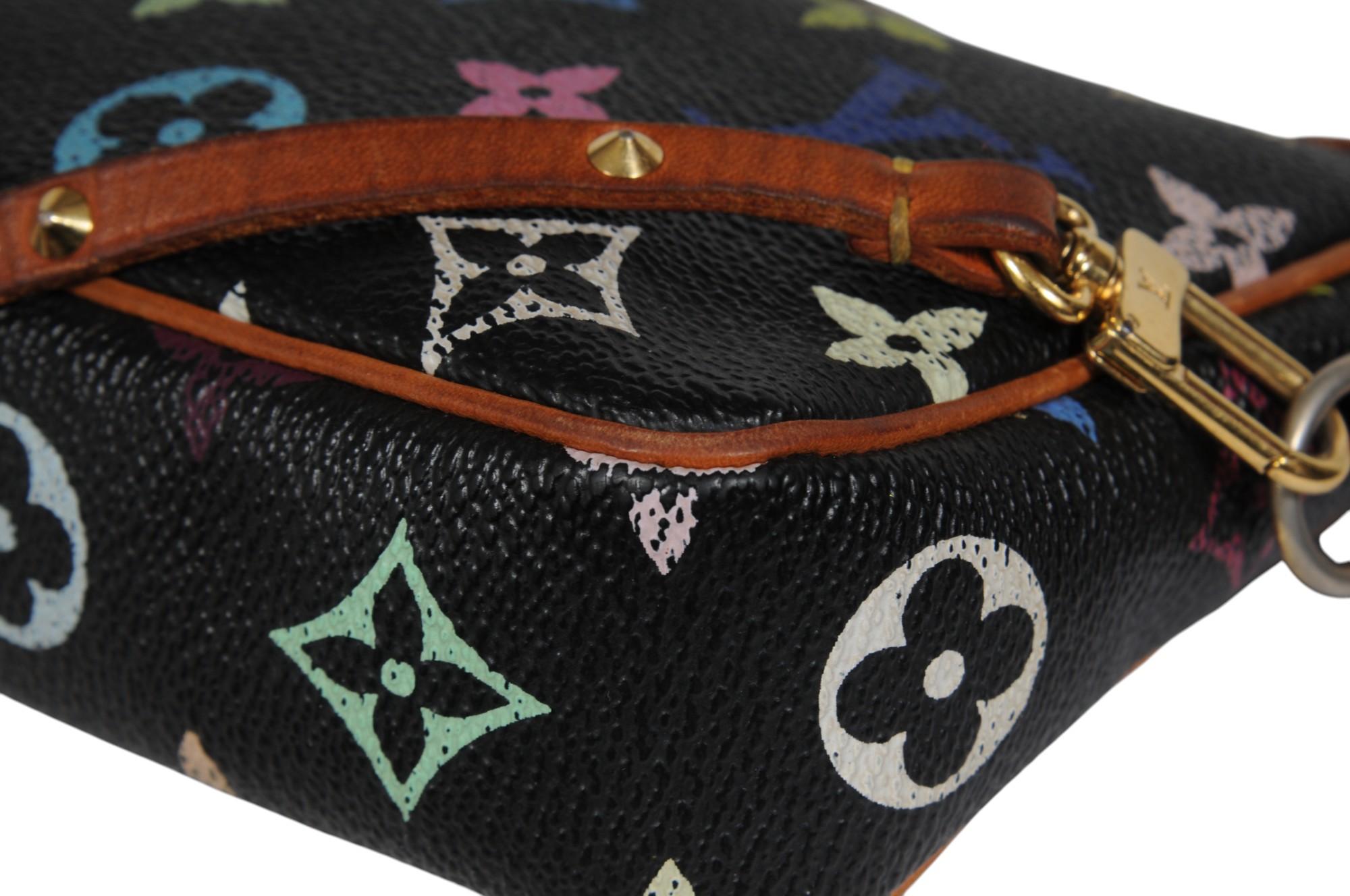 Louis Vuitton Takashi Murakami Pochette Accessoire Nero Marrone con Borchie in vendita 8