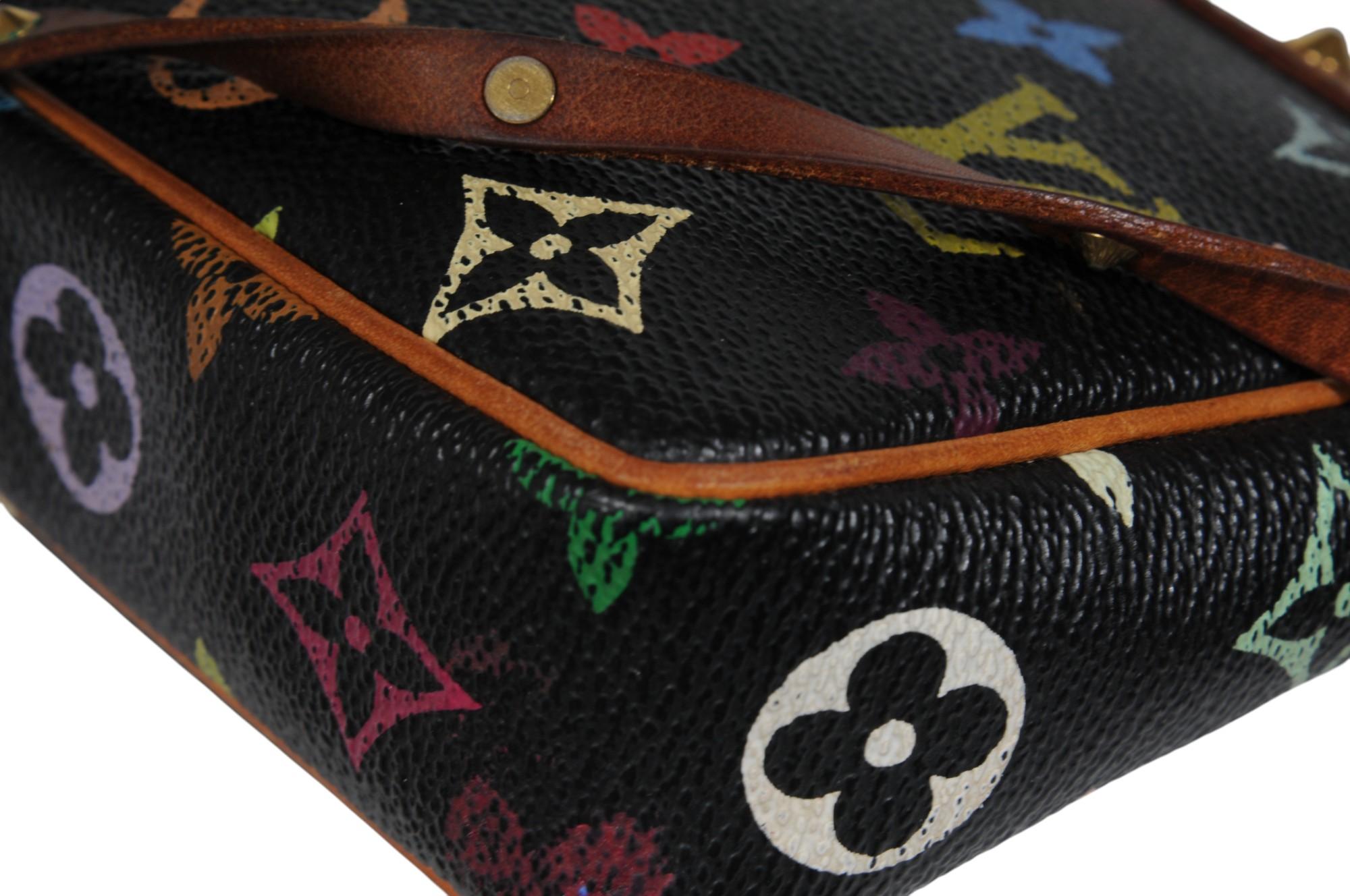 Louis Vuitton Takashi Murakami Pochette Accessoire Nero Marrone con Borchie in vendita 10