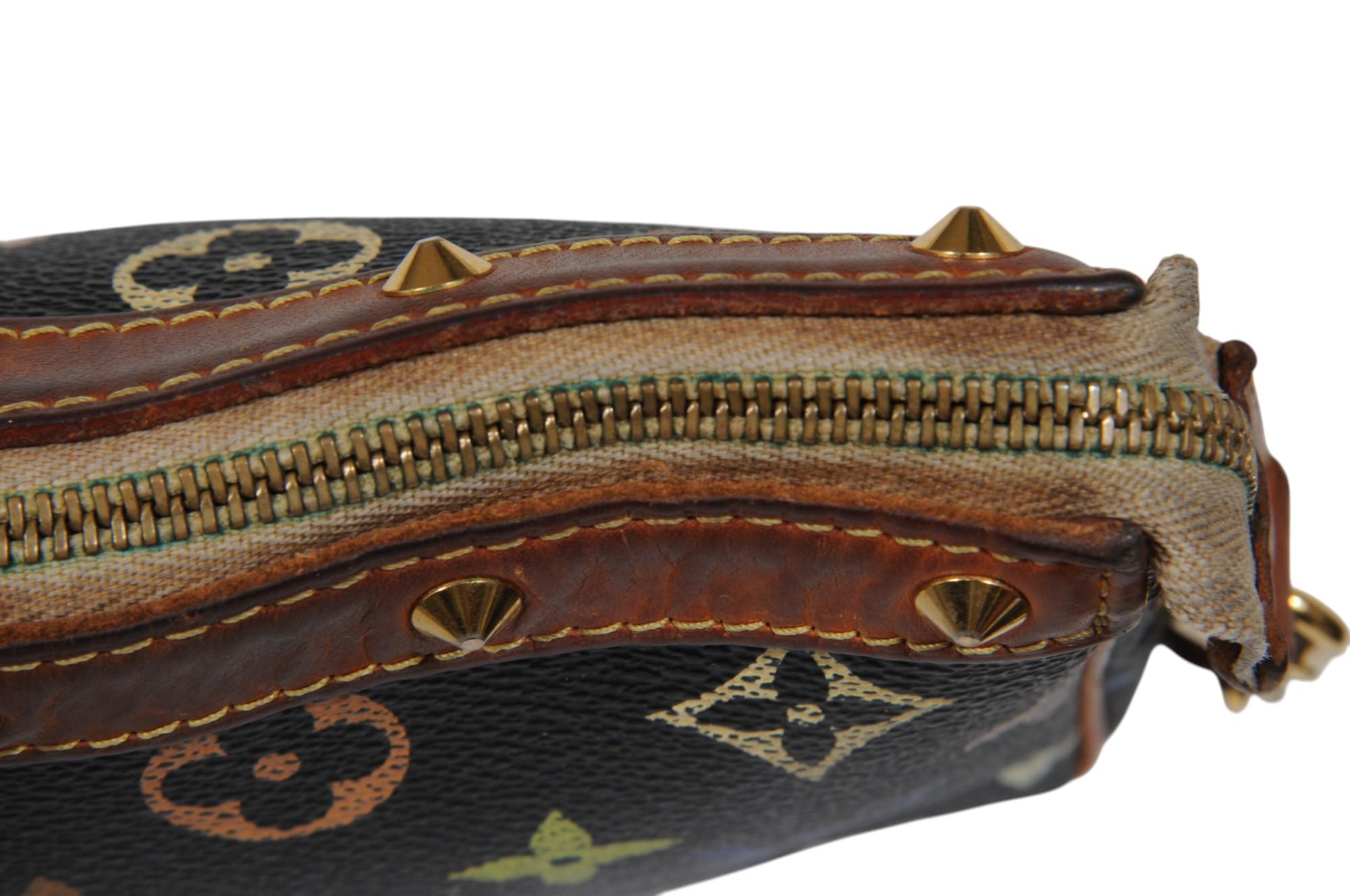 Louis Vuitton Takashi Murakami Pochette Accessoire Nero Marrone con Borchie in vendita 11