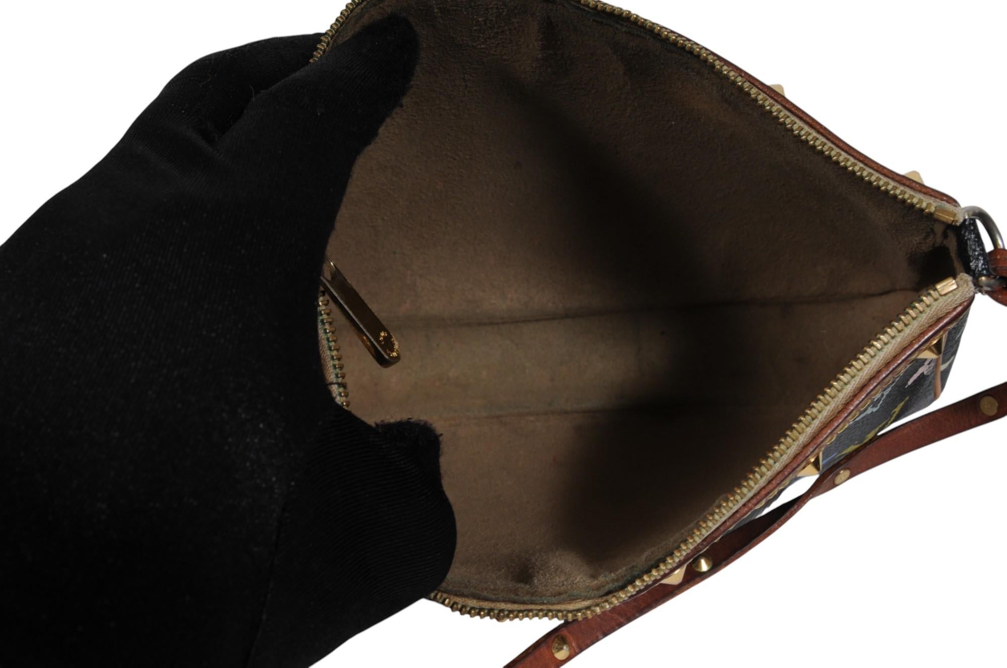 Louis Vuitton Takashi Murakami Pochette Accessoire Nero Marrone con Borchie in vendita 14