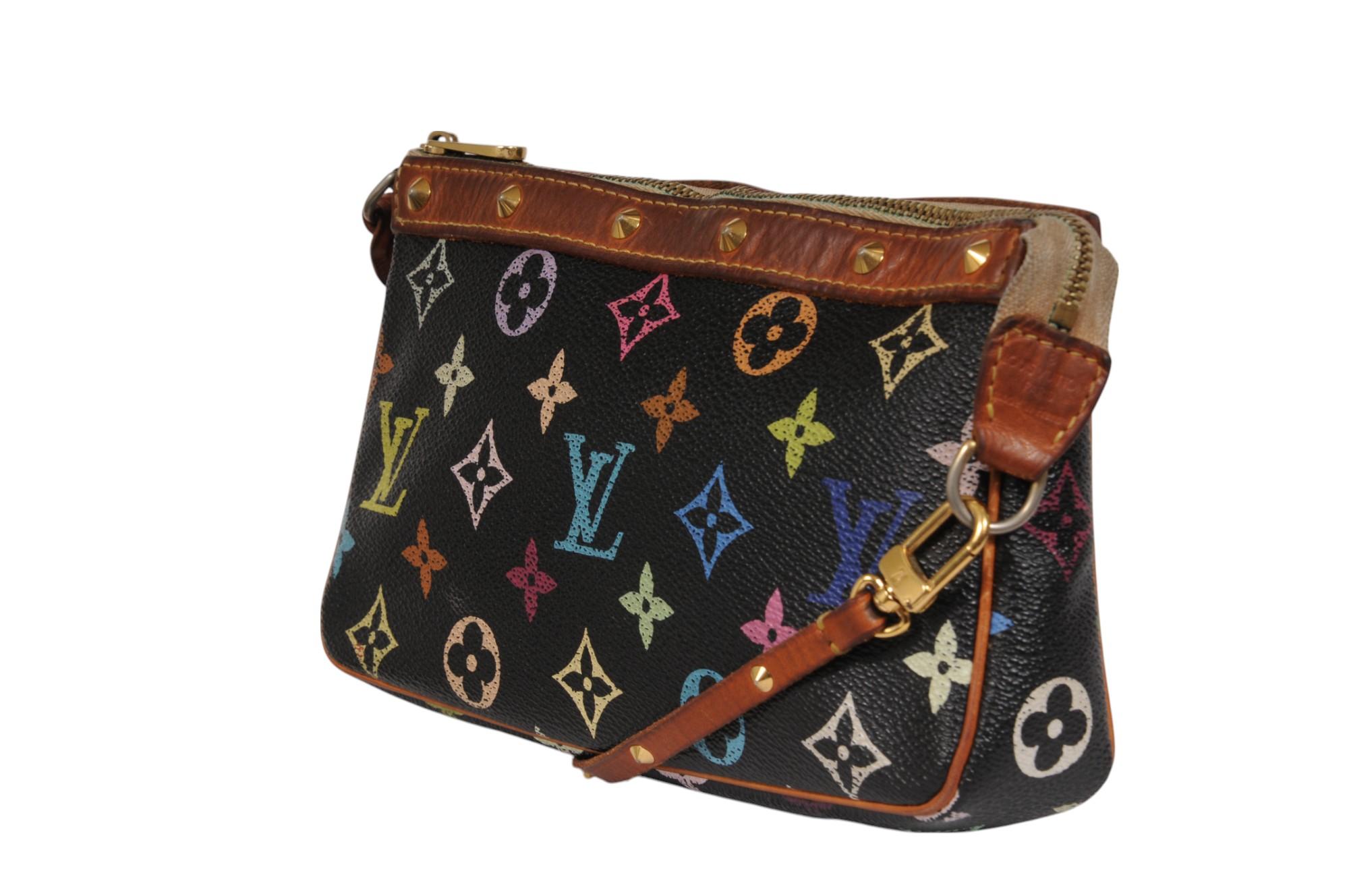 da uomo o donna Louis Vuitton Takashi Murakami Pochette Accessoire Nero Marrone con Borchie in vendita