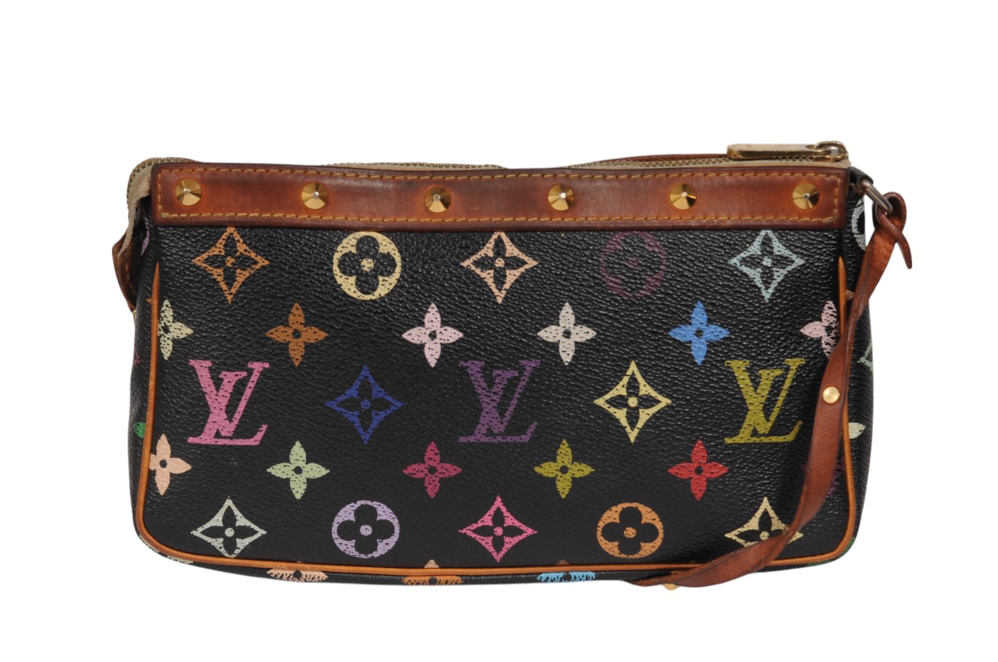 Louis Vuitton Takashi Murakami Pochette Accessoire Nero Marrone con Borchie in vendita 3