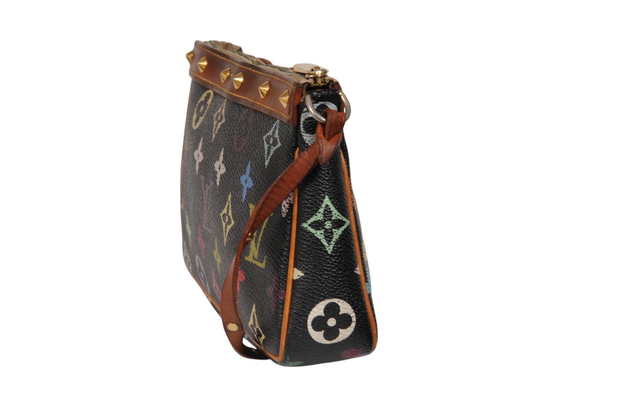 Louis Vuitton Takashi Murakami Pochette Accessoire Nero Marrone con Borchie in vendita 4