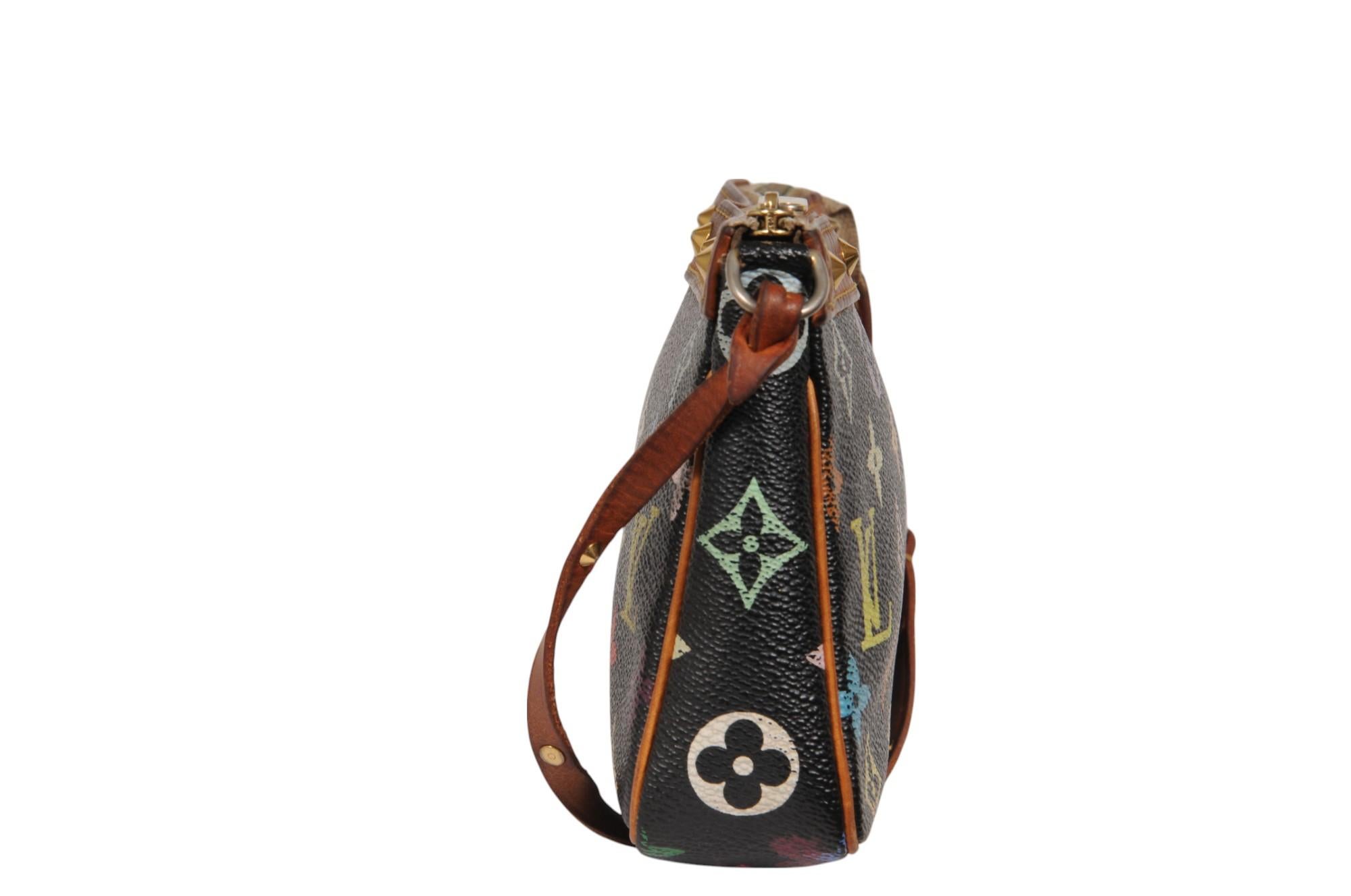 Louis Vuitton Takashi Murakami Pochette Accessoire Nero Marrone con Borchie in vendita 5