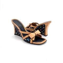 Louis Vuitton Murakami Retro Vintage Bow Monogram Wedge Sandals 37.5