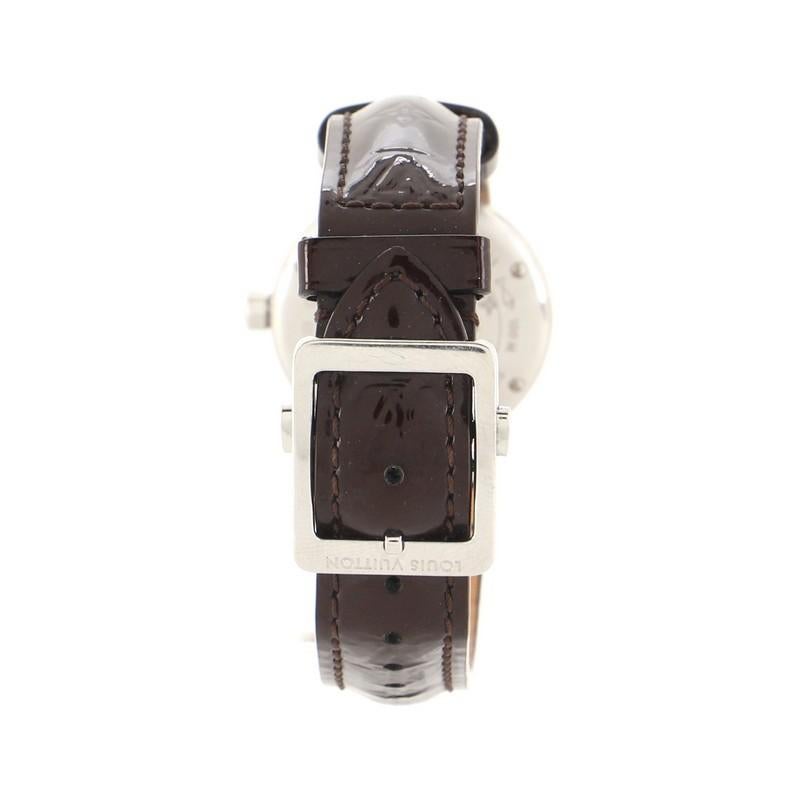 Louis Vuitton Tambour Attraction Quarzuhr aus Edelstahl und Leder 27 im Zustand „Gut“ in New York, NY