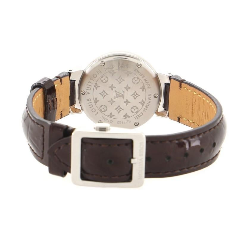 Women's Louis Vuitton Tambour Attraction Quartz Watch Stainless Steel and Leather 27