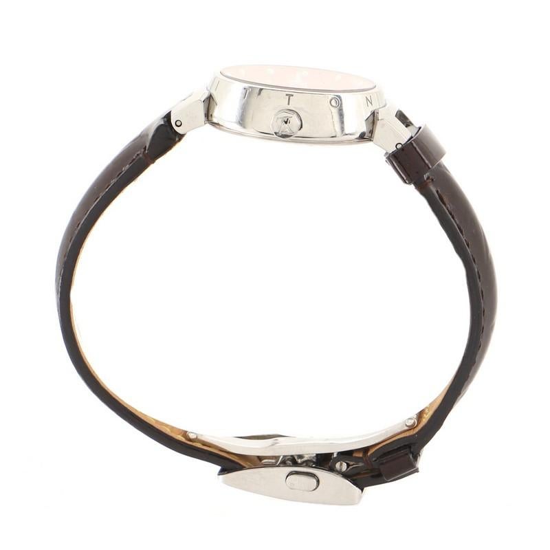 Louis Vuitton Tambour Attraction Quarzuhr aus Edelstahl und Leder 27 2