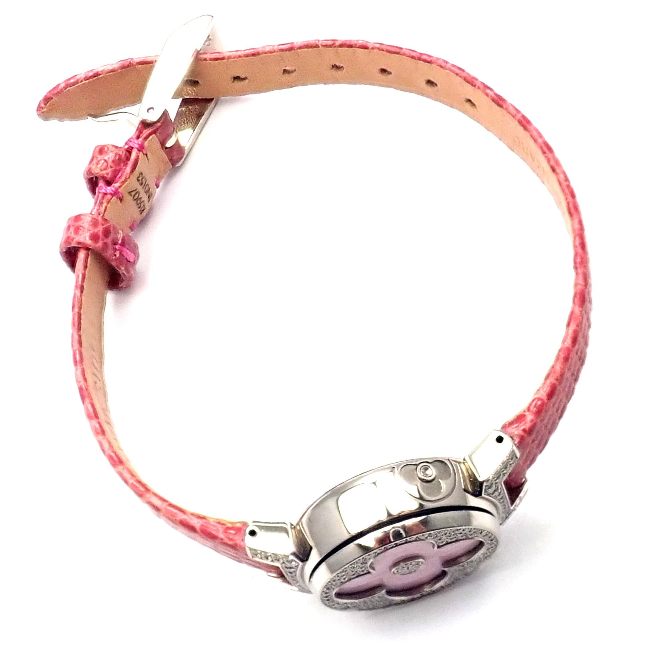 Louis Vuitton Tambour Bijou Diamond Pink Mother of Pearl White Gold Secret Watch 2