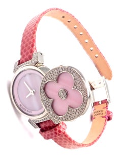 Louis Vuitton Tambour Bijou Diamond Pink Mother of Pearl White Gold Secret Watch