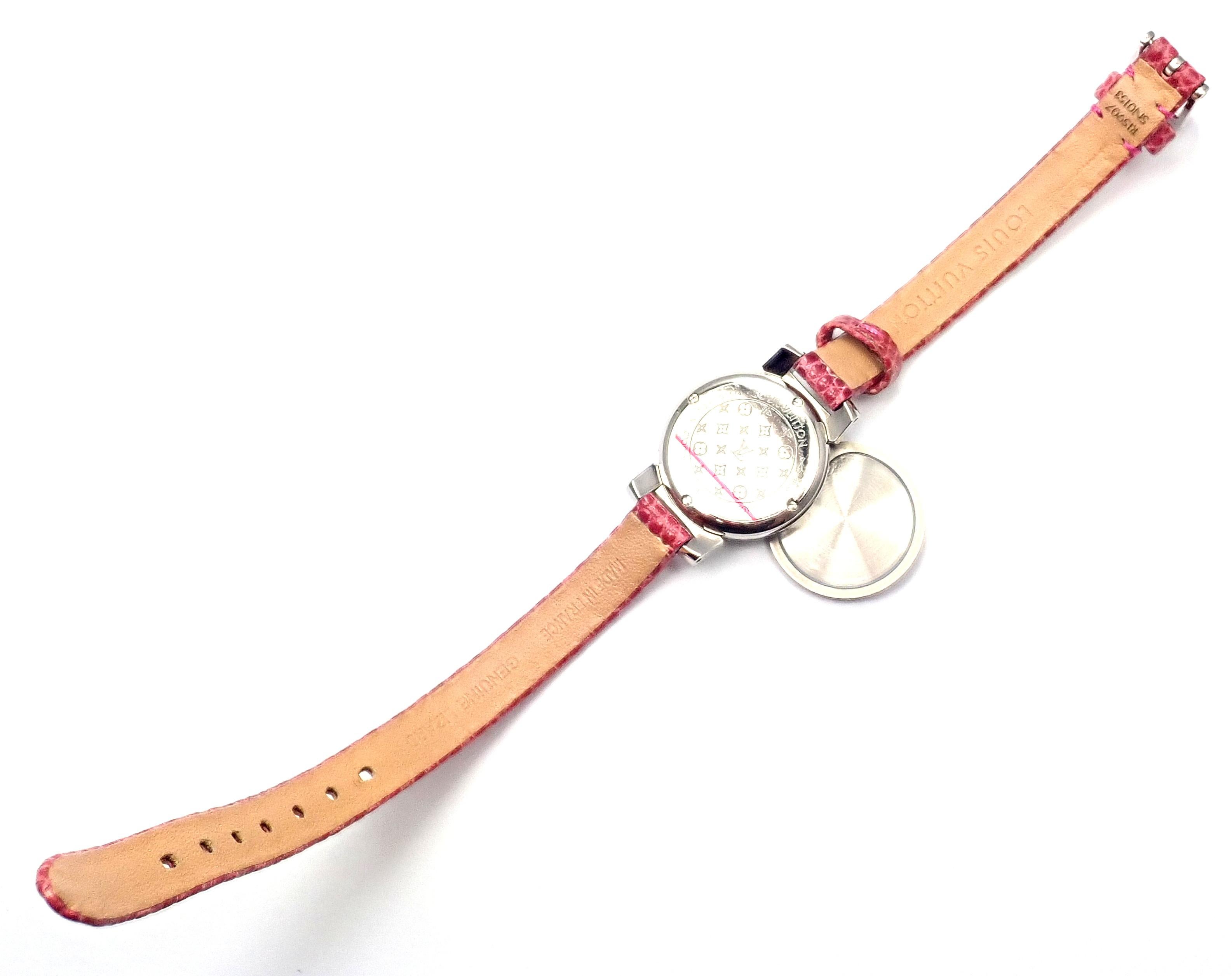 Louis Vuitton Tambour Bijou Diamond Pink Mother of Pearl White Gold Secret Watch In Excellent Condition In Holland, PA