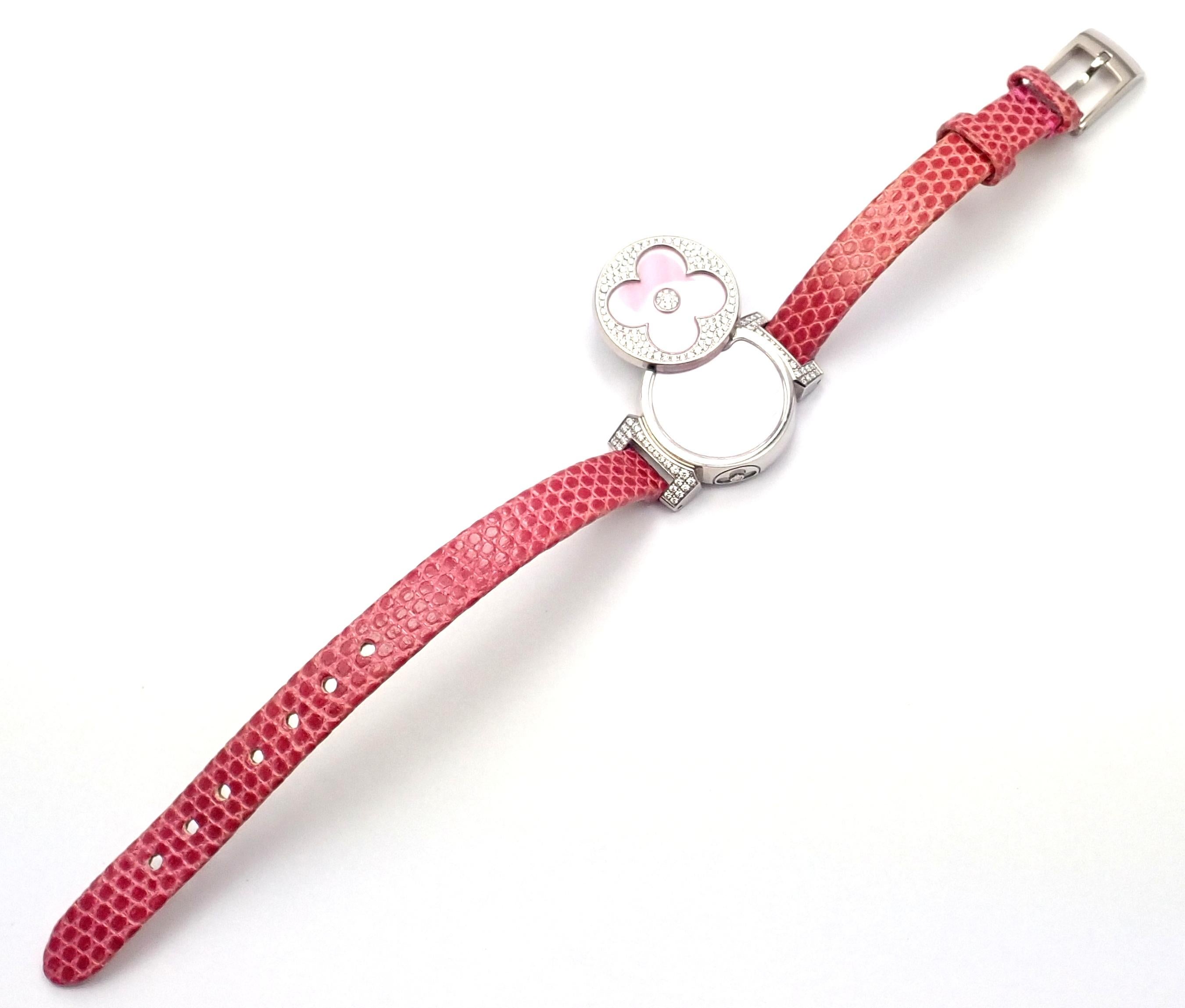 Women's or Men's Louis Vuitton Tambour Bijou Diamond Pink Mother of Pearl White Gold Secret Watch