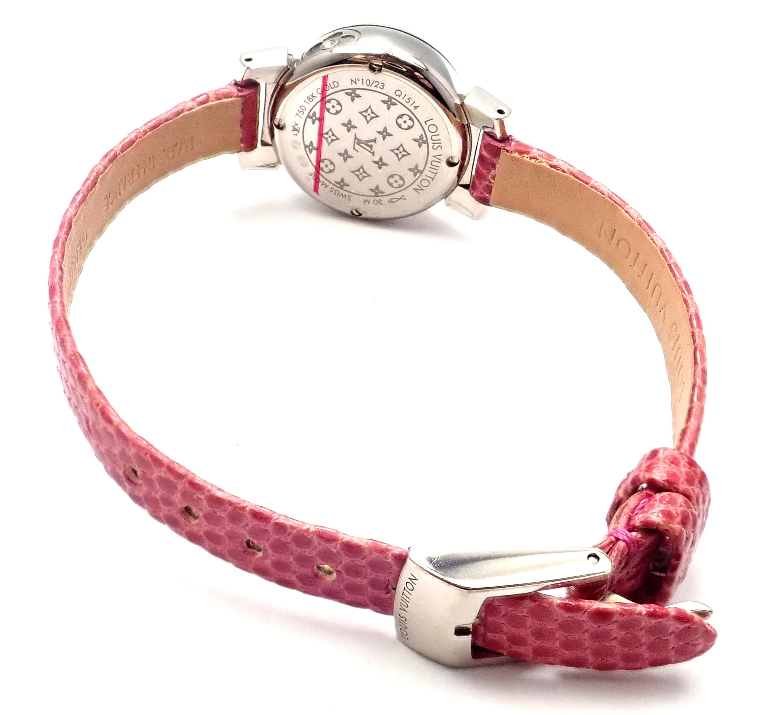 Louis Vuitton Tambour Bijou Diamond Pink Mother of Pearl White Gold Secret Watch 1