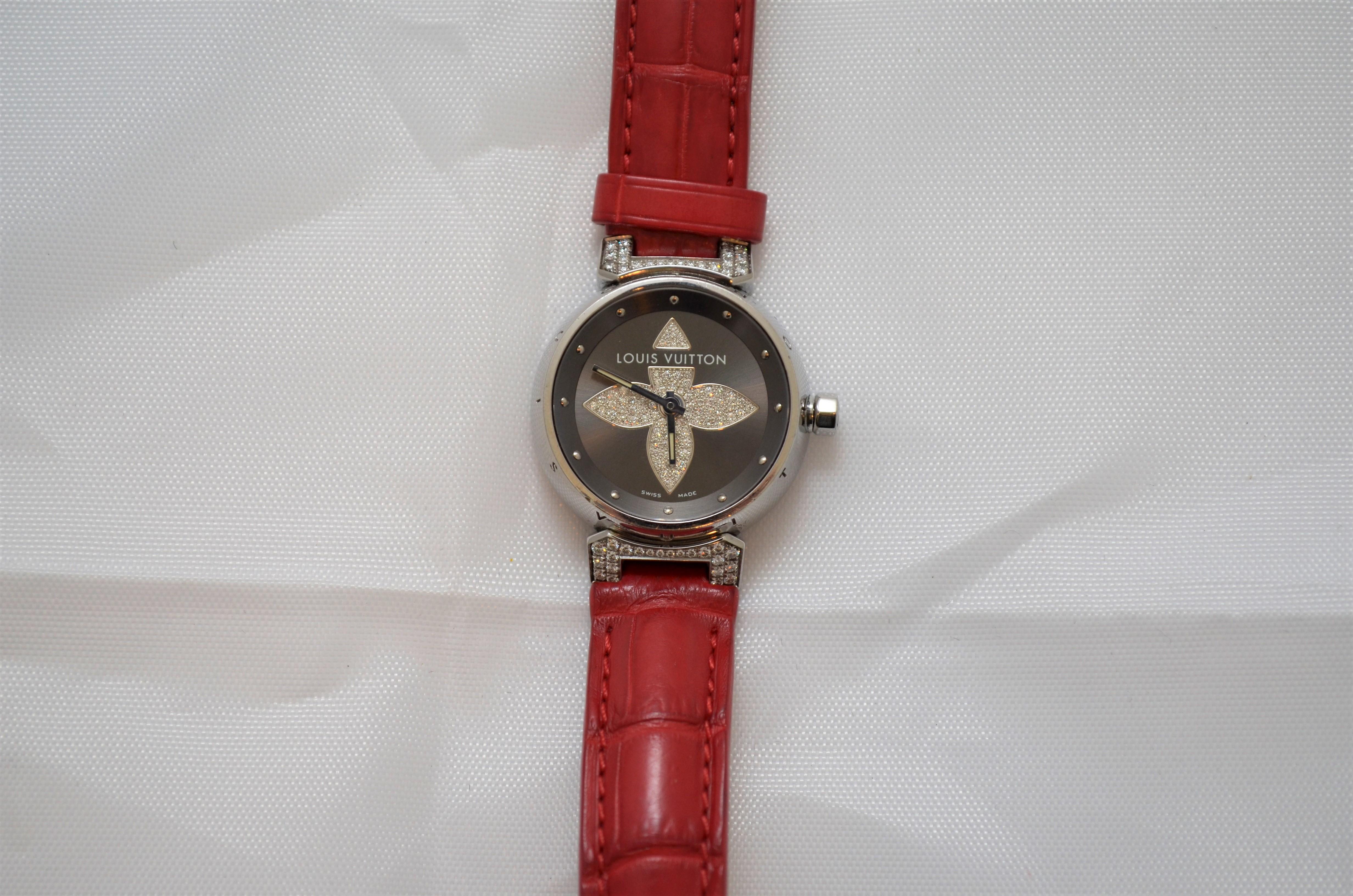 Louis Vuitton Tambour Bijoux Red Watch with Diamonds  7