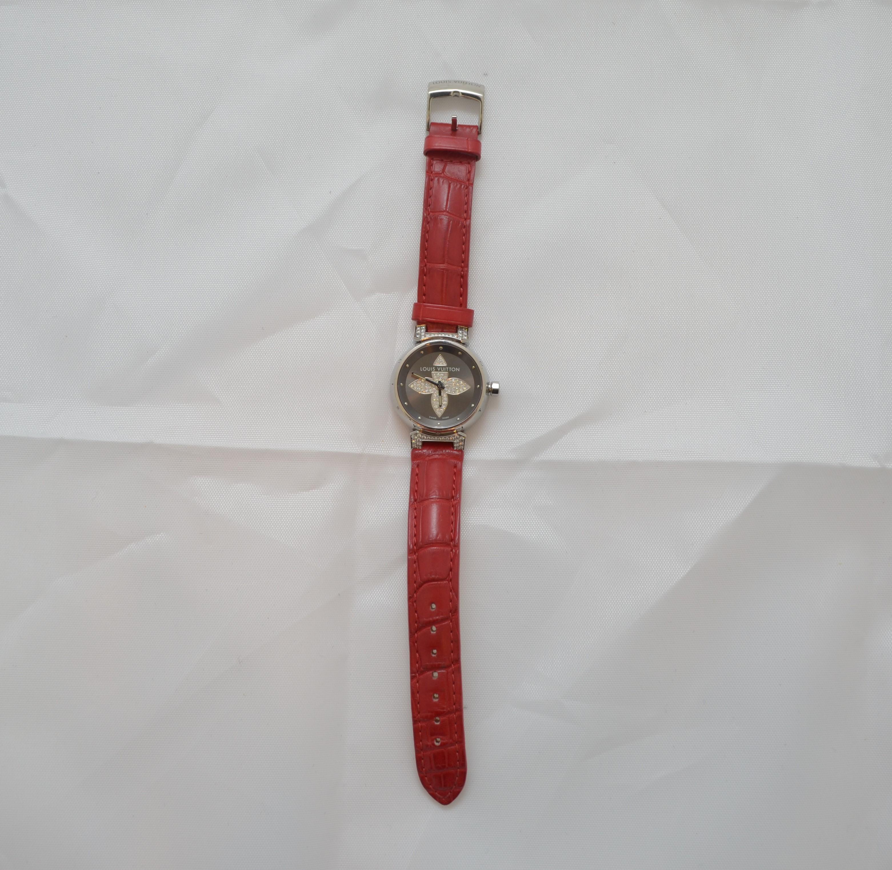 Louis Vuitton Tambour Bijoux Red Watch with Diamonds  1