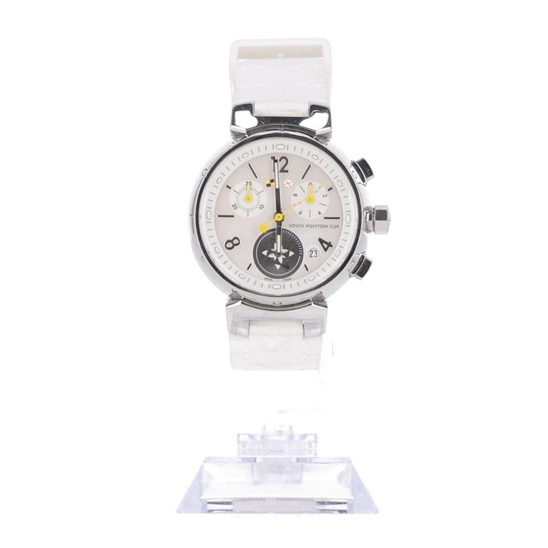 Louis Vuitton Lovely cup Tambour White Dial Chronograph with Yellow Accents Louis Vuitton Tambour Lovely Cup Chronograph featuring main image 4