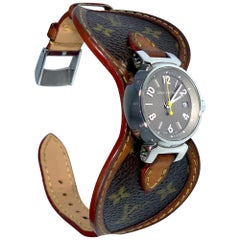 Louis Vuitton Tambour Q1212 Quarz-Damenuhr, Louis Vuitton Monogramm Leder