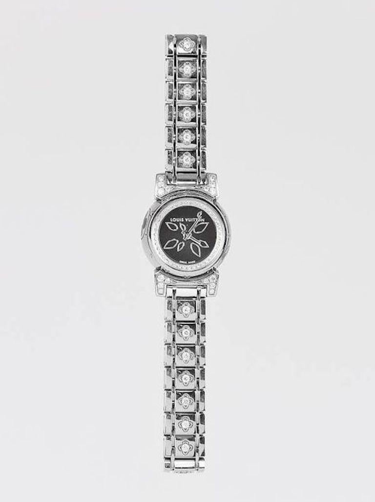 Louis Vuitton Tambour Edelstahl-Damenuhr mit Diamanten und Diamanten (Rundschliff) im Angebot