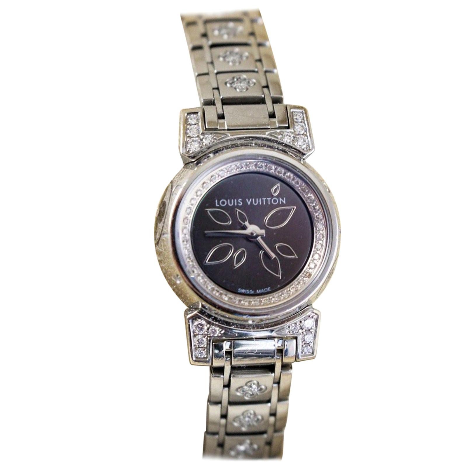 Louis Vuitton Tambour Stainless Steel Diamonds Ladies Watch For Sale