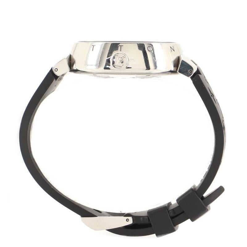 Louis Vuitton Tambour VVV GMT Automatic Watch Stainless Steel and Monogra In Good Condition In New York, NY