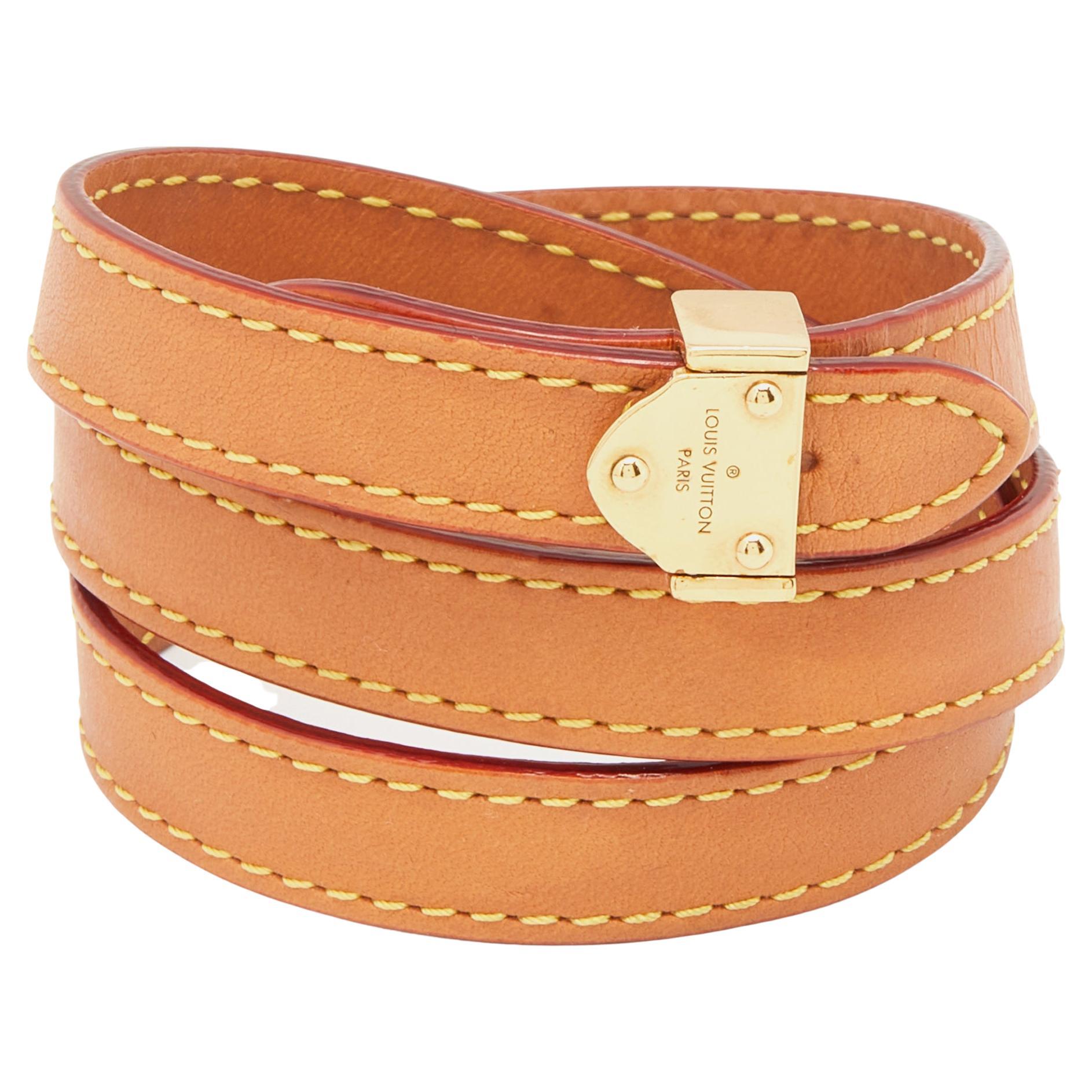 Louis Vuitton Tan Brown Leather Box It Triple Tour Bracelet 17 For Sale at  1stDibs
