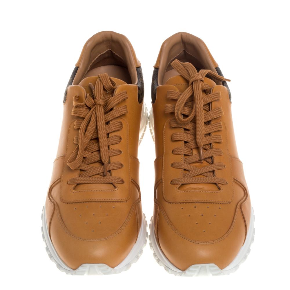 Louis Vuitton Tan/Brown Monogram Canvas And Leather Run Away Sneakers Size 41.5 In Good Condition In Dubai, Al Qouz 2