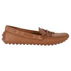 LOUIS VUITTON tan brown Monogram Leather GLORIA Loafers Shoes 37