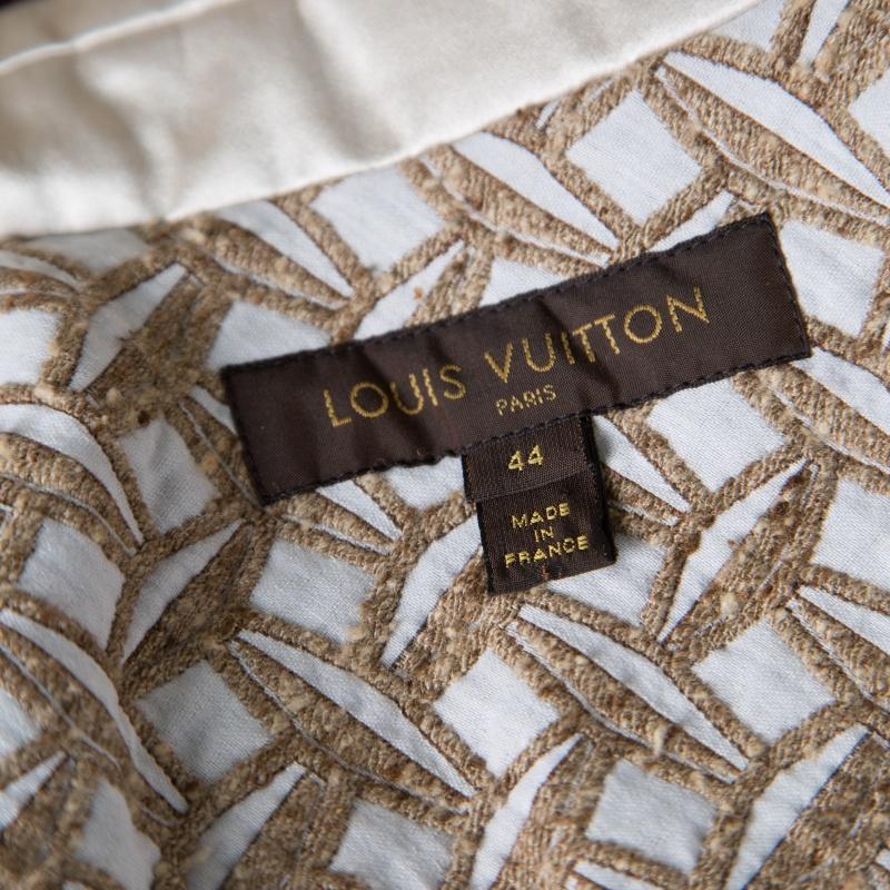 Women's Louis Vuitton Tan Embroidered Sequined Fringe Trim Dress Coat L