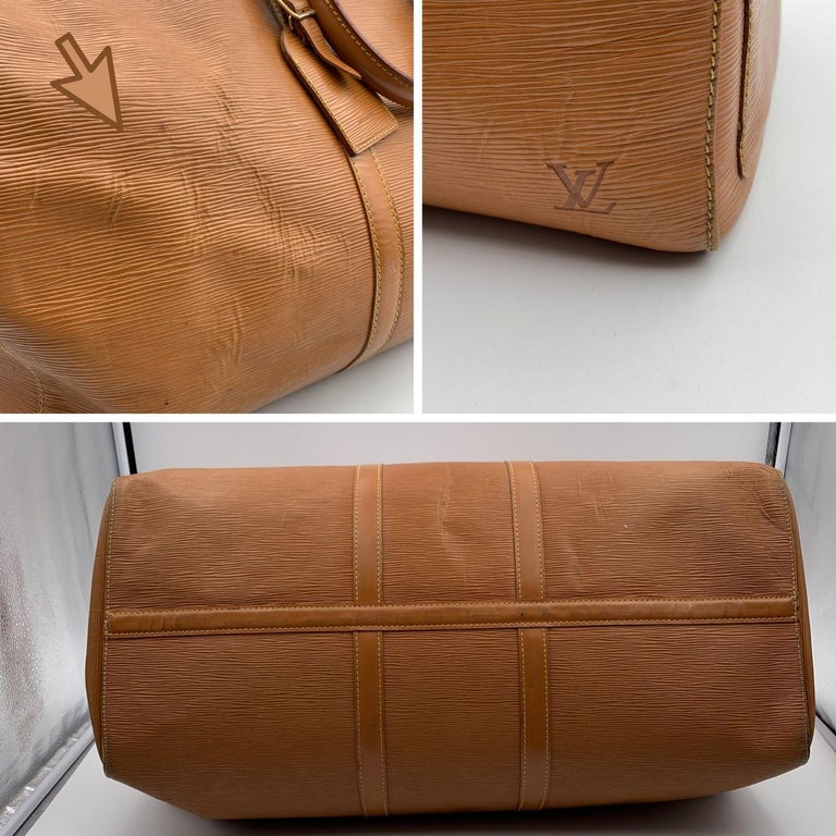 Women's or Men's Louis Vuitton Tan Epi Leather Keepall 55 Travel Weekend Bag
