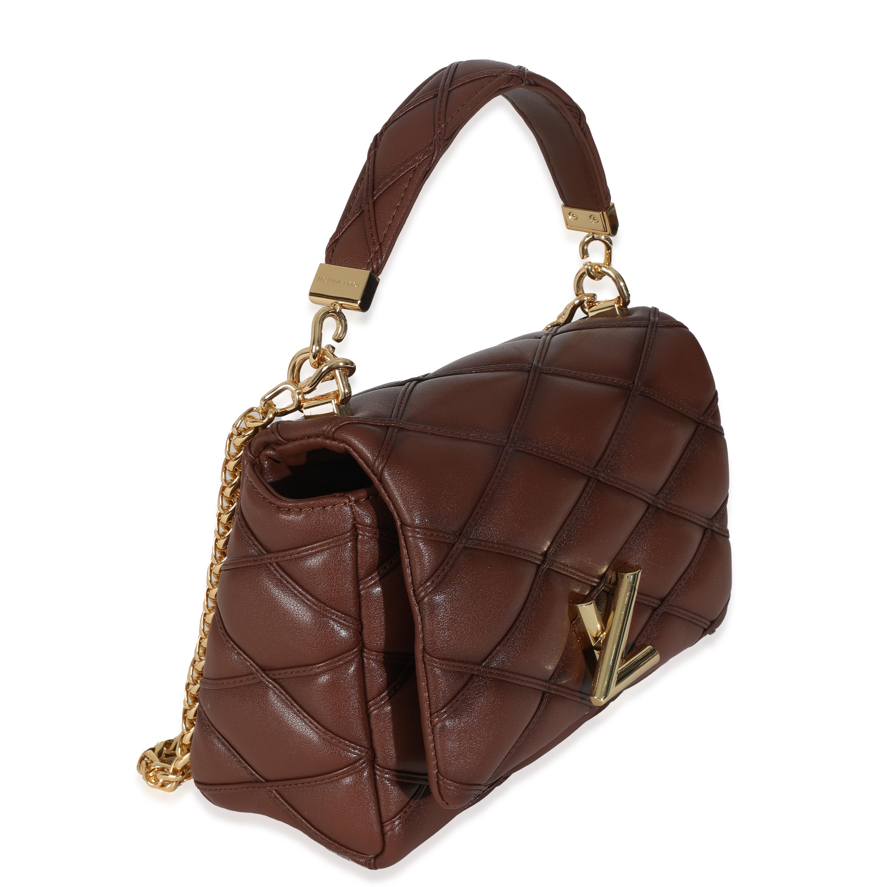 Marron Louis Vuitton Tan Lambskin Malletage GO-14 MM Top Handle en vente