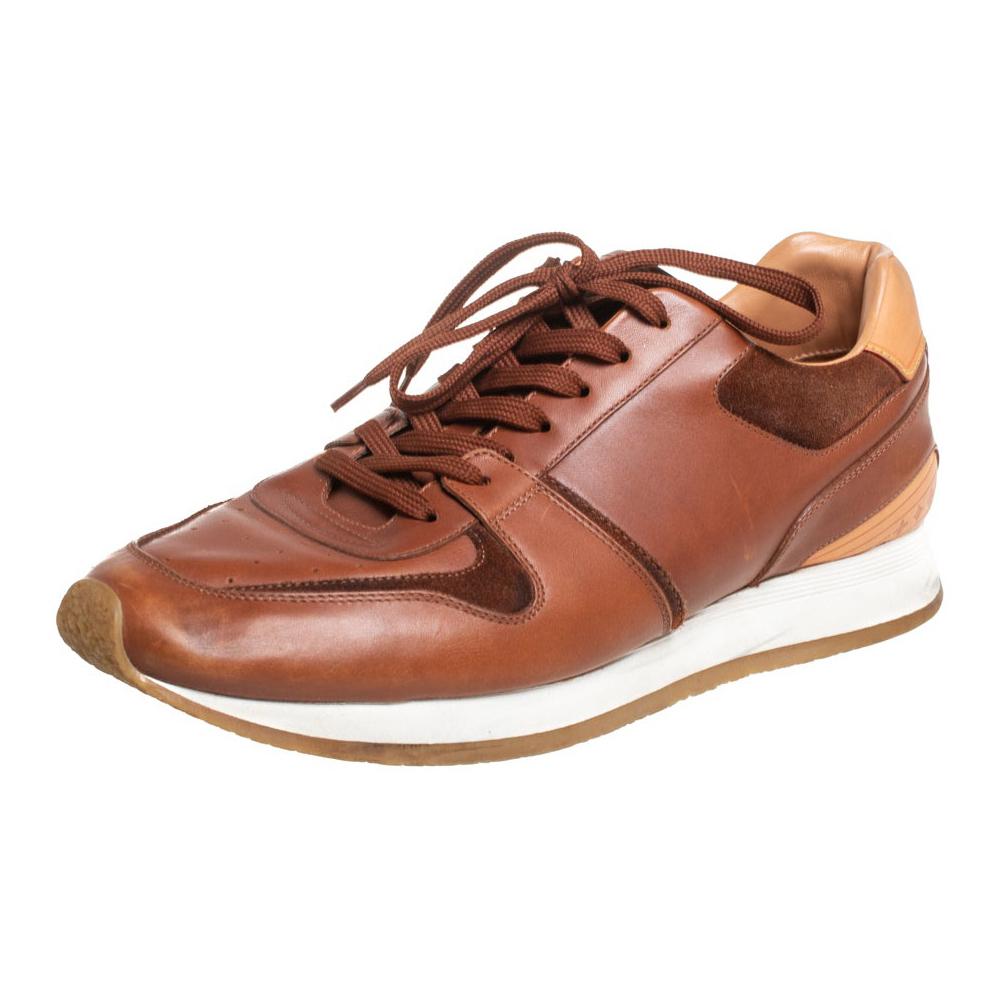 Louis Vuitton Tan Leather Lace Up Low Top Sneakers Size 43 For Sale