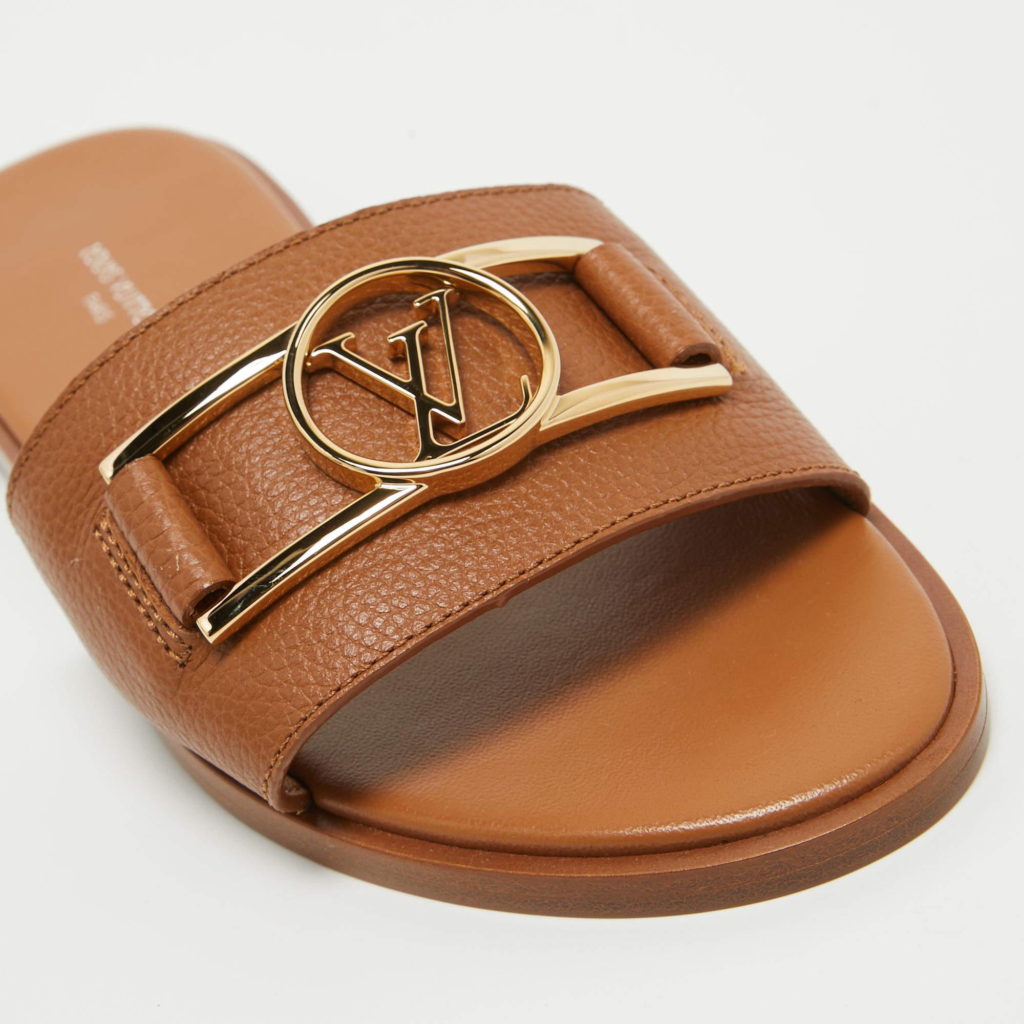 Louis Vuitton Tan Leather Lock It Flat Slides Size 36 1
