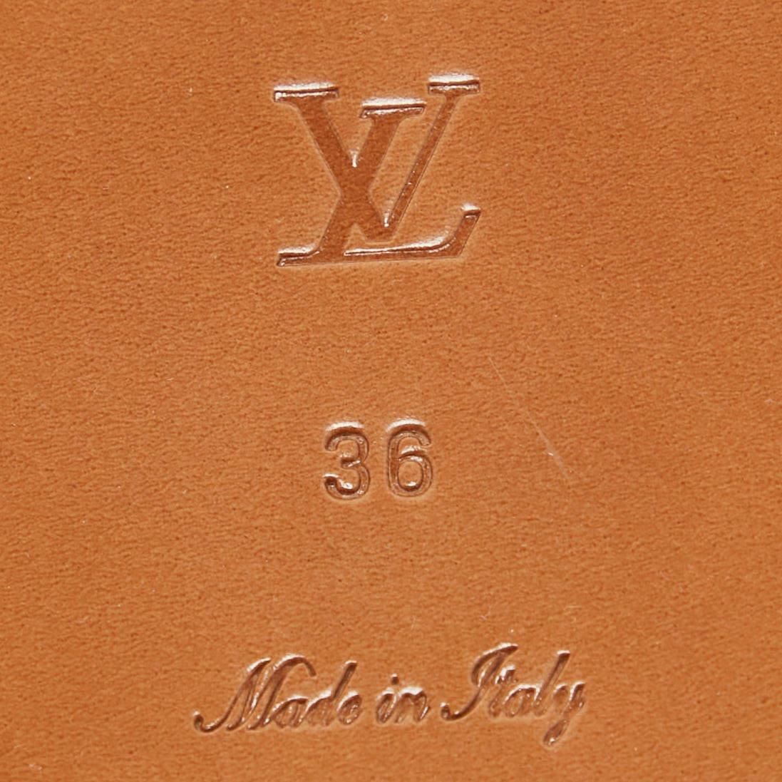 Louis Vuitton Braunes Leder Lock It Flat Slides Größe 36 2