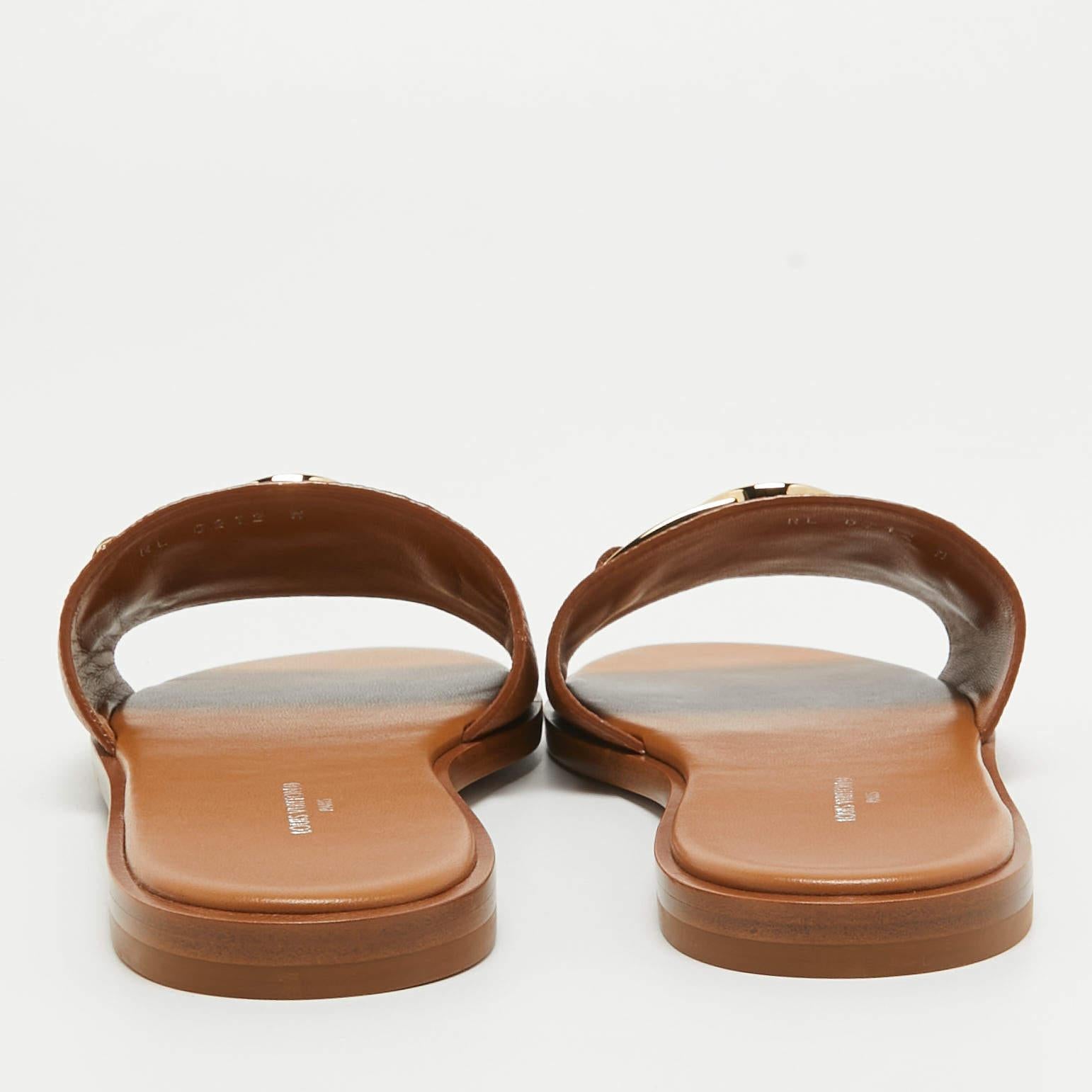 Louis Vuitton Tan Leather Lock It Flat Slides Size 36 3
