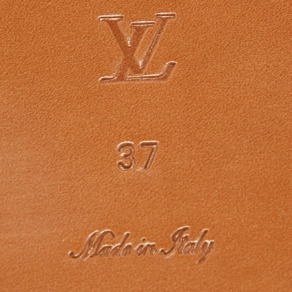 Women's Louis Vuitton Tan Leather Lock It Flat Slides Size 37