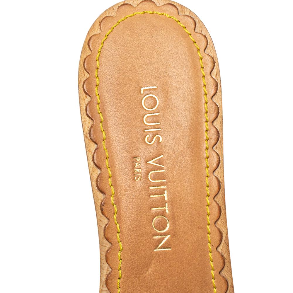 Louis Vuitton Tan Leather Wooden Slide Clog Sandals Size 40.5 2