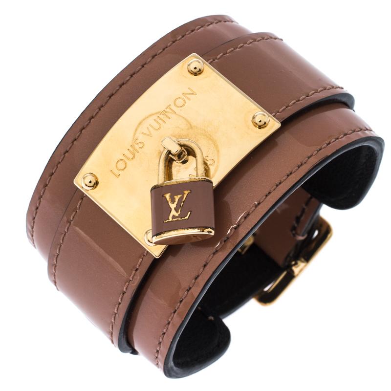 Louis Vuitton Tan Vernis Infinit Gold Tone Cuff Bracelet 17 (Zeitgenössisch)