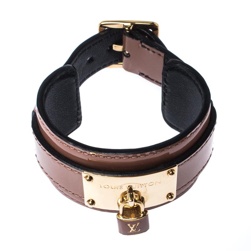 Louis Vuitton Tan Vernis Infinit Gold Tone Cuff Bracelet 17 Damen