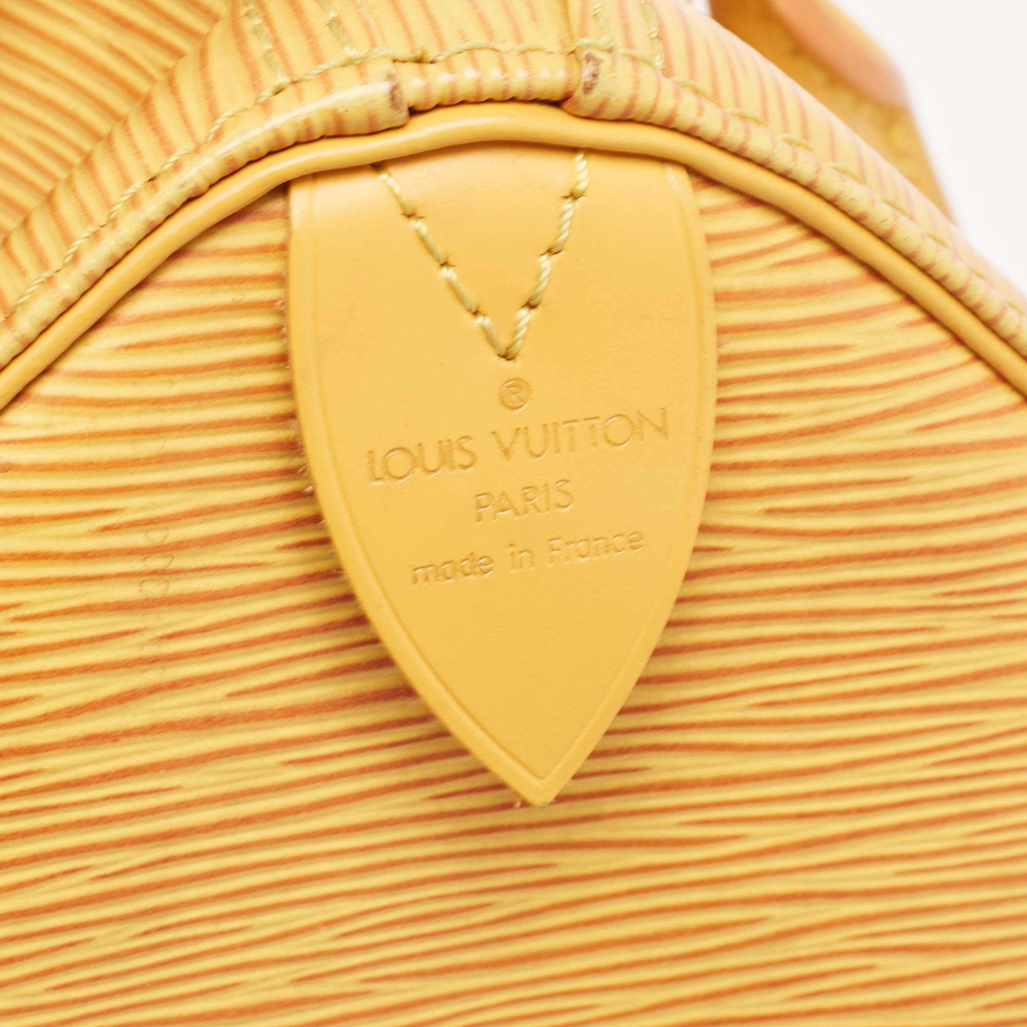 Louis Vuitton sac Speedy 25 en cuir épi jaune gaufré en vente 8