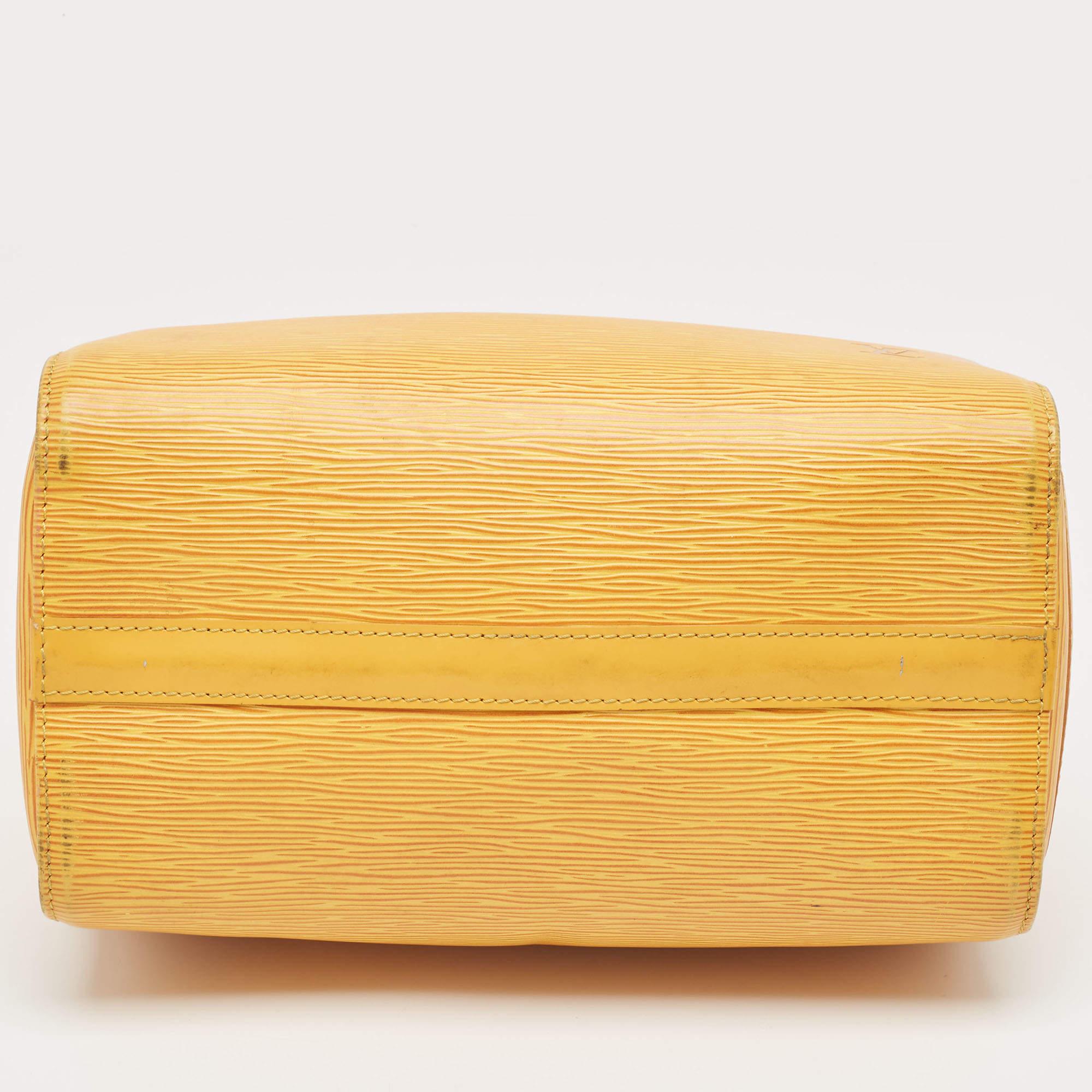 Louis Vuitton sac Speedy 25 en cuir épi jaune gaufré en vente 1