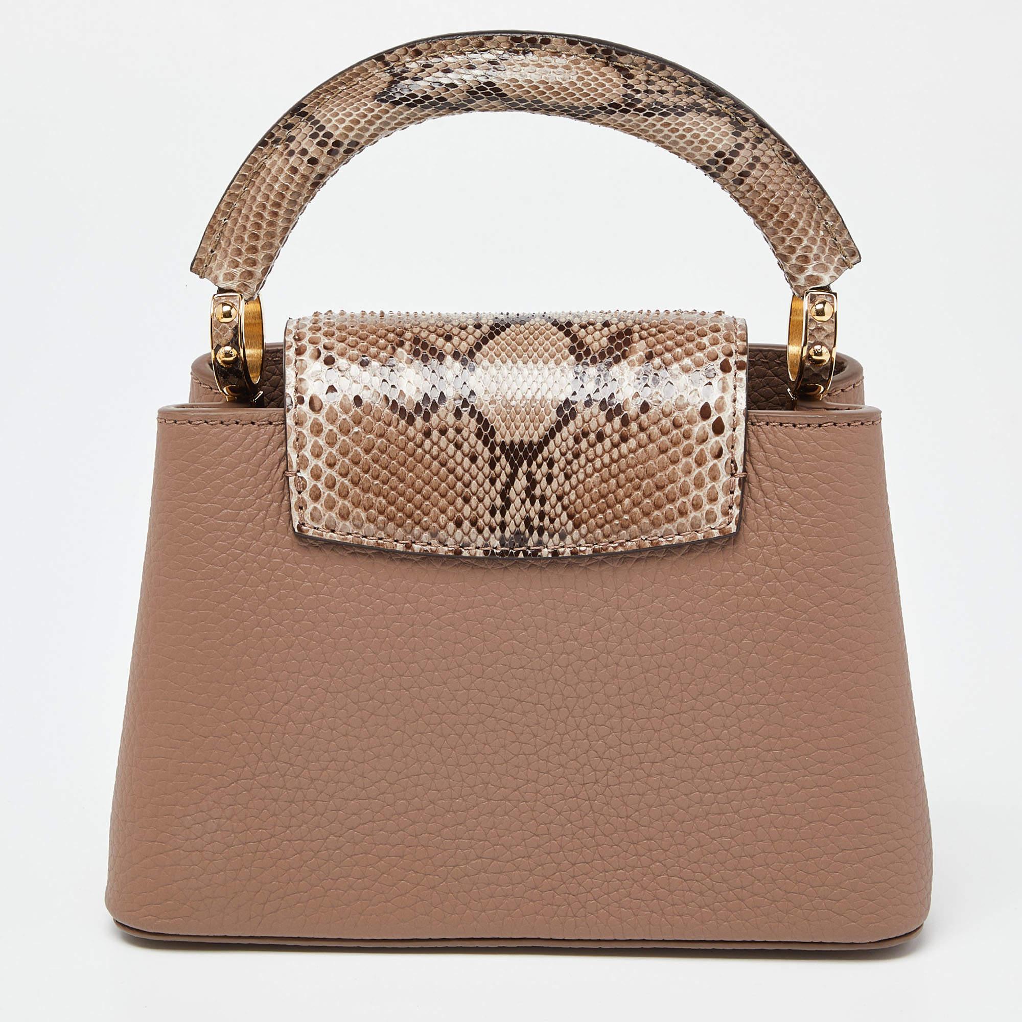 Louis Vuitton Taupe Leather and Python Capucines Mini Bag 7