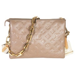Louis Vuitton Taupe Monogram Embossed Lambskin Coussin PM